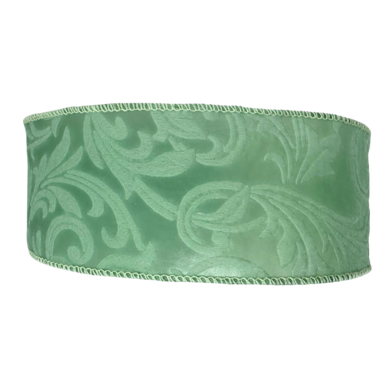 2.5" x 10yd Leaf Filagree Ribbon-Sage