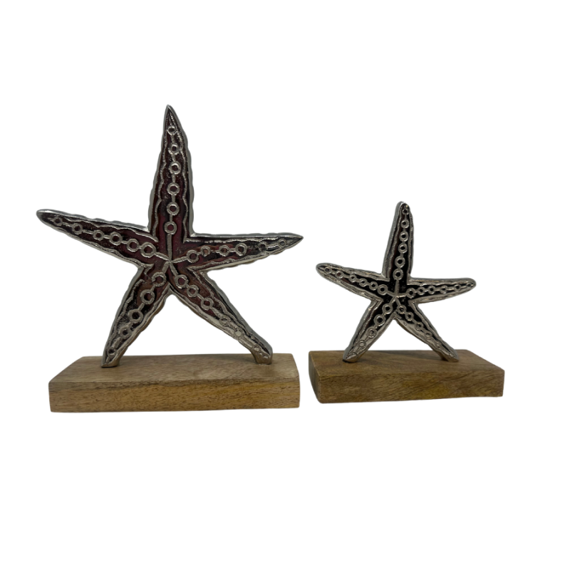 6.75" Silver Starfish on Wooden Base