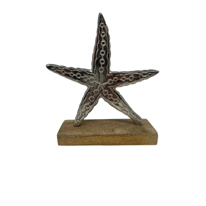 6.75" Silver Starfish on Wooden Base
