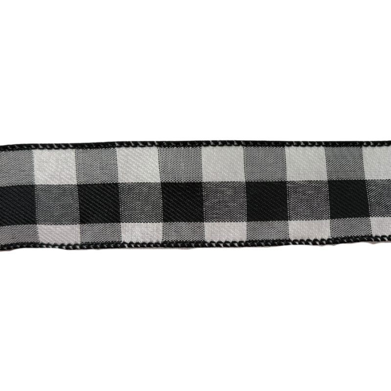 1.5" x 10yd Black & White Buffalo Plaid Wire Ribbon