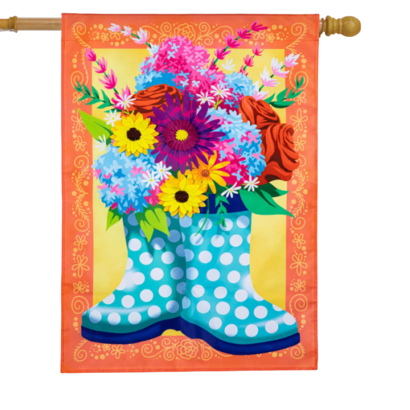 Floral Rain Boots Applique House Flag