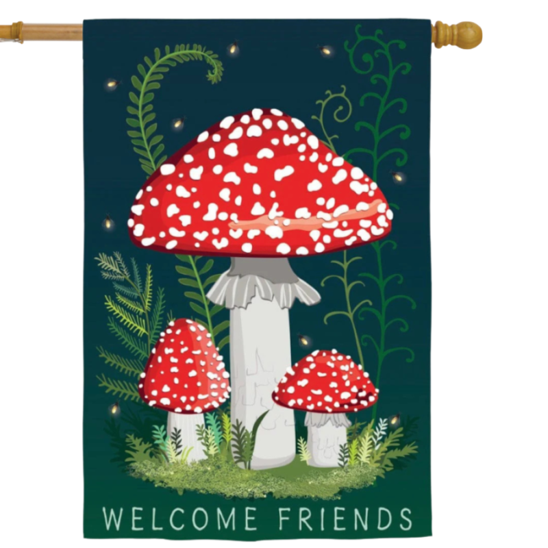 Welcome Friends Mushroom House Flag
