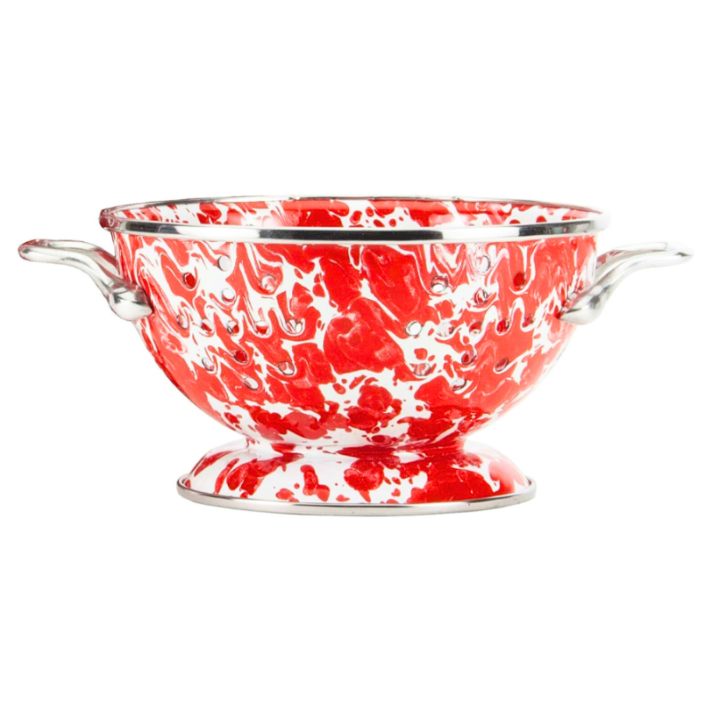 Golden Rabbit Enamelware 1qt Colander - Red Swirl
