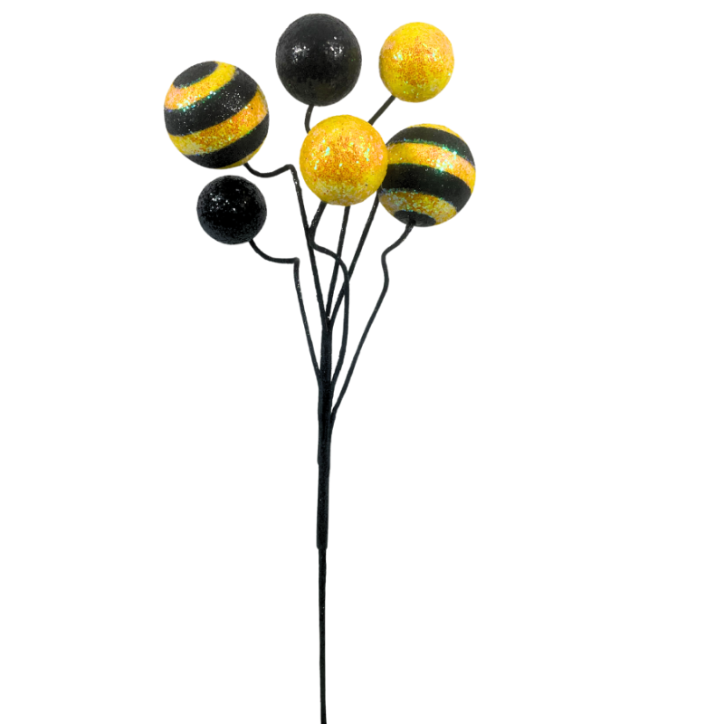 17" Black & Yellow Stripe & Solid Glitter Ball Pick